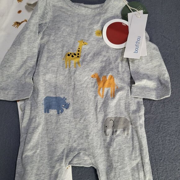 bout'chou Unisex Baby Footie Sleepers One Piece 2 pc set Giraffe Zoo Animals NWT - Picture 2 of 4